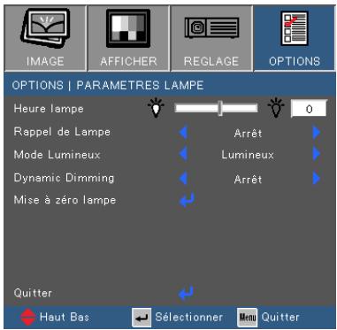 OPTOMA DS340e - OPTIONS | Paramètres Lampe - 1