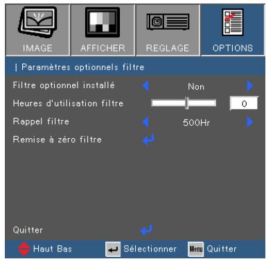 OPTOMA DS340e - OPTIONS | Paramètres optionnels filtre - 1