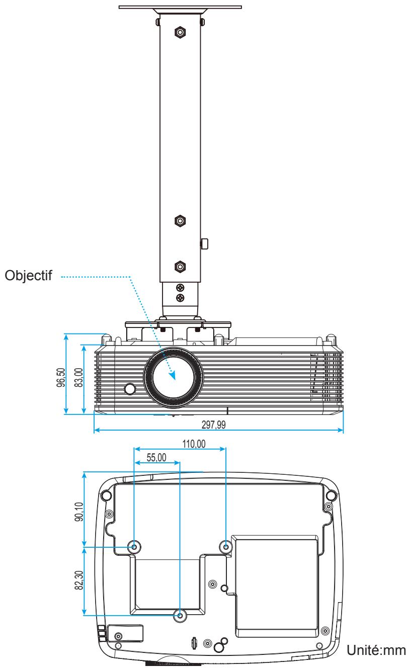 OPTOMA DS348 - Dimensions du projecteur et installation au plafond - 1