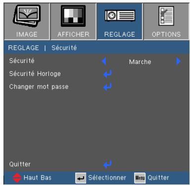 OPTOMA DW309 - REGLAGES | Sécurité - 2