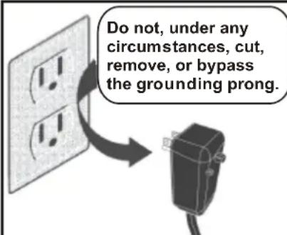 Do not, under any circumstances, cut, remove, or bypass the grounding prong.