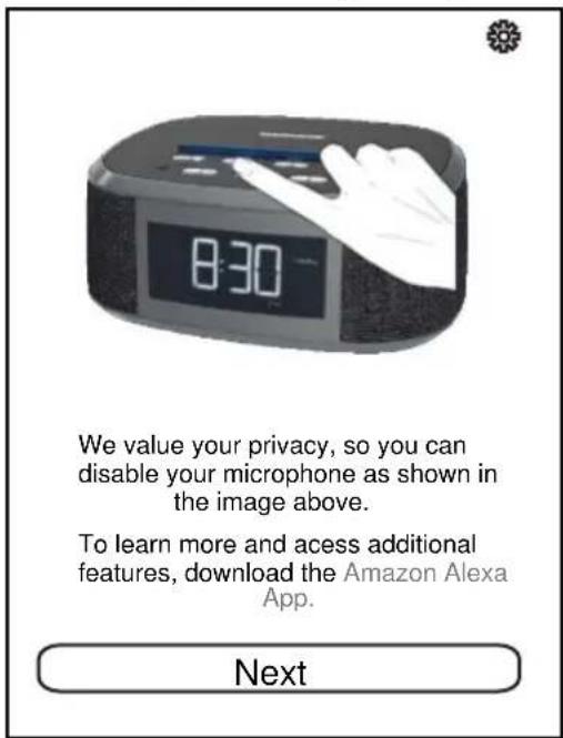 8:30 We value your privacy, so you can disable your microphone as shown in the image above. To learn more and acess additional features, download the Amazon Alexa App. Next
