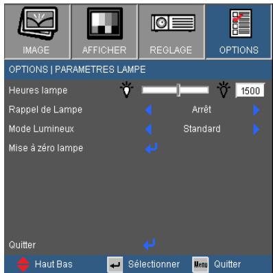OPTOMA DX211 - OPTIONS | Parametres Lampe - 1