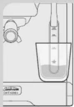 Diagram of a laboratory setup with labeled components including a beaker, thermometer, and a syringe, showing liquid levels.