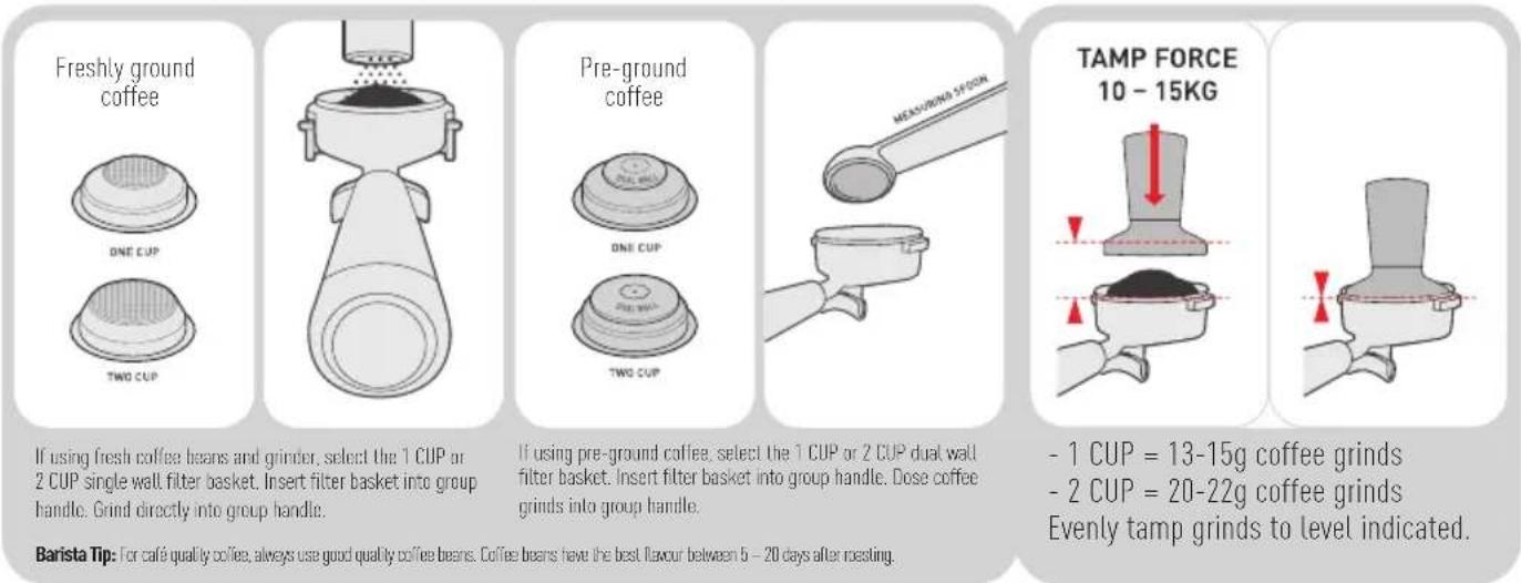 SUNBEAM Cafe Series Duo EMM7200 - Dose coffee grinds 7. Tamp - 1
