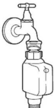 Line drawing of a faucet with a valve and handle (no text or symbols)