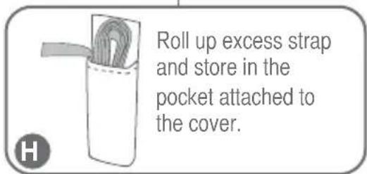 Roll up excess strap and store in the pocket attached to the cover.