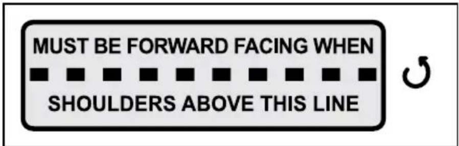 MUST BE FORWARD FACING WHEN ■ ■ ■ ■ ■ ■ ■ ■ ■ SHOULDERS ABOVE THIS LINE