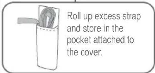 Roll up excess strap and store in the pocket attached to the cover.