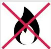 Warning symbol with flame and red X mark, indicating no fire or explosion hazard
