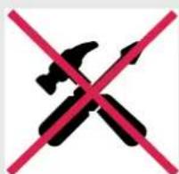 Prohibition sign with crossed hammer and screwdriver crossed out, indicating no use or resistance to work.