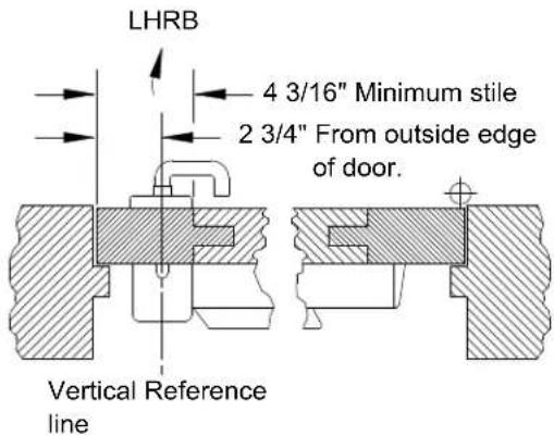 LHRB 4 3/16" Minimum stile 2 3/4" From outside edge of door. Vertical Reference line