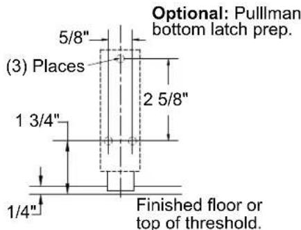 (3) Places 5/8" 2 5/8" 1 3/4" 1/4" Optional: Pullman bottom latch prep. Finished floor or top of threshold.