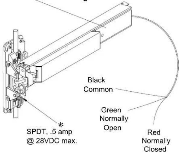 SPDT, .5 amp @ 28VDC max. Black Common Green Normally Open Red Normally Closed