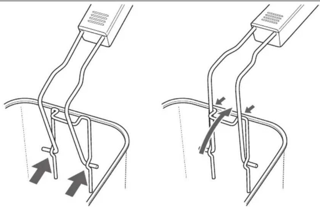 Technical illustration of two mechanical clamping or fastening techniques with arrows indicating force application (no text or symbols present)