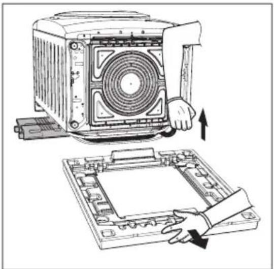 Illustration of a computer with a fan and drive, showing the next step of assembly.