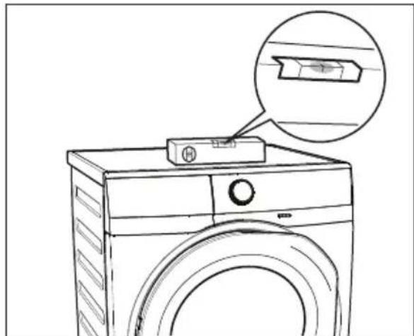 Line drawing of a washing machine with a close-up inset showing a component detail (no text or symbols)