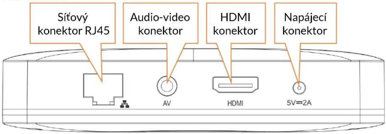 Sítový konektor RJ45 Audio-video konektor HDMI konektor Napájecí konektor AV HDMI 5V=2A