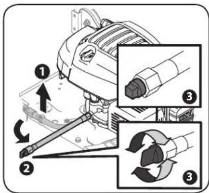 Technical diagram showing mechanical assembly steps with numbered annotations and component illustrations