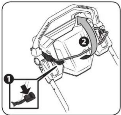 Diagram showing a mechanical device with labeled parts and an inset view of a device with a lever mechanism.