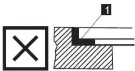 Technical diagram showing a cross symbol and a hatched mechanical part with labeled component '1'