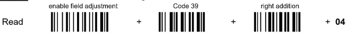 enable field adjustment Code 39 right addition + 04