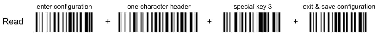 Enter configuration one character header special key 3 exit & save configuration Read