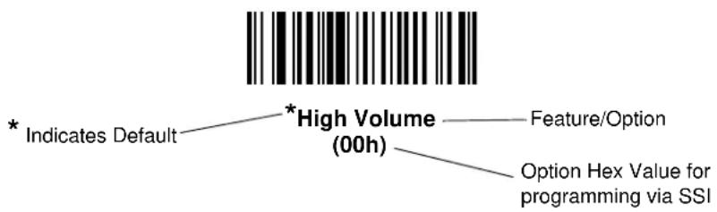* Indicates Default *High Volume (00h) Feature/Option Option Hex Value for programming via SSI