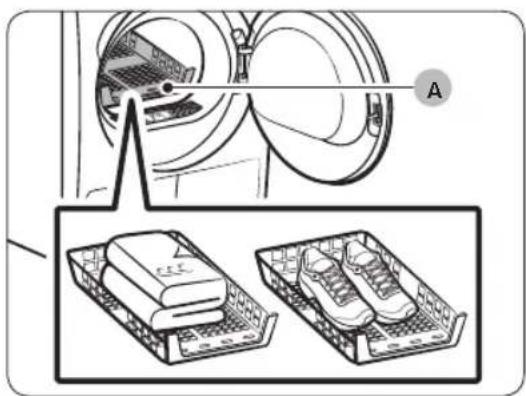 Diagram showing a device with labeled components and two separate views of a shoe rack, no text or symbols present.