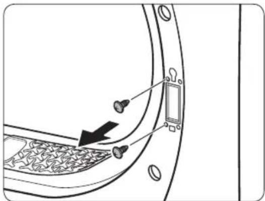 Diagram of a door panel with screwdrivers and a switch, showing no text or symbols.