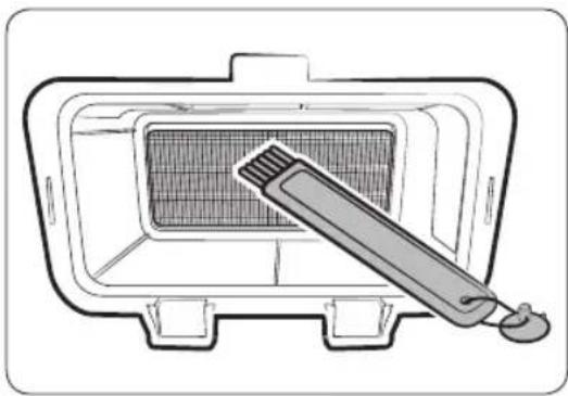Line drawing of a grater inside a rectangular chamber with a toothbrush touching the interior (no text or symbols)