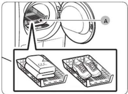 Diagram showing a washing machine with two labeled parts: one with a handle and the other with shoes (no text or symbols present)