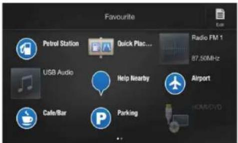 Favourite Petrol Station Quick Place... Radio FM 1 87.50MHz USB Audio Help Nearby Airport Cafe/Bar Parking HORN/DVD
