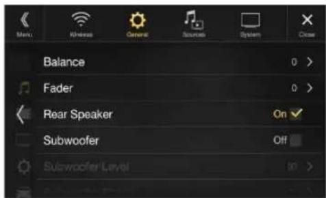 Balance Fader Rear Speaker Subwoofer Subwoofer Level