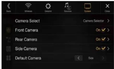 Camera Select Front Camera Rear Camera Side Camera Default Camera Camera Selector > On ✓ > On ✓ > On ✓ > Side Side >