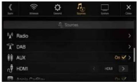 Sources Radio DAB Aux HDMI Anglo CarPlay