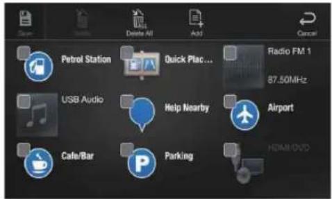 Scan Delete All Add Cancel Petrol Station Quick Place... Radio FM 1 87.50MHz USB Audio Help Nearby Airport Cafe/Bar Parking HDMI DVD