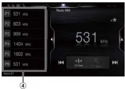 P1 531 kHz P2 603 kHz P3 999 kHz P4 1404 kHz P5 1602 kHz P6 531 kHz Radio MW 531 kHz Alpine DT DI Seek PT / Seminio