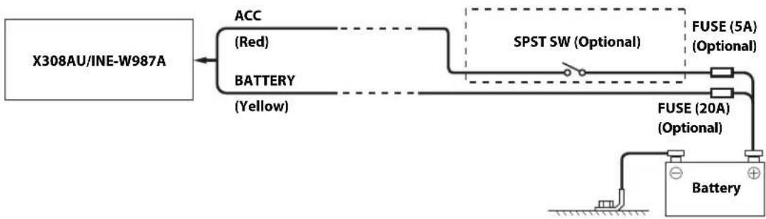ALPINE X308AU - Connection Diagram of SPST Switch (sold separately) - 1