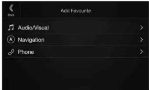Add Favourite Audio/Visual > Navigation > Phone >