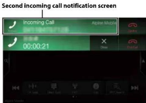 Second incoming call notification screen Incoming Call Alpine Mobile 00:00:21