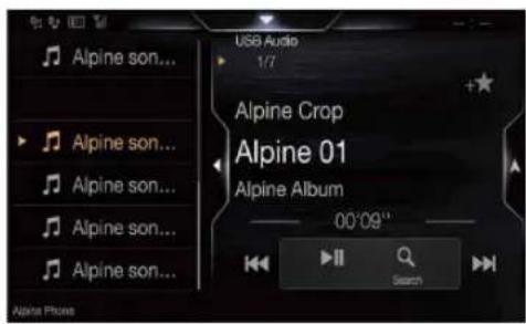 Alpine son... Alpine son... Alpine son... Alpine son... Alpine son... USB Audio 1/7 Alpine Crop Alpine 01 Alpine Album 00'09" Search Alpine Phone