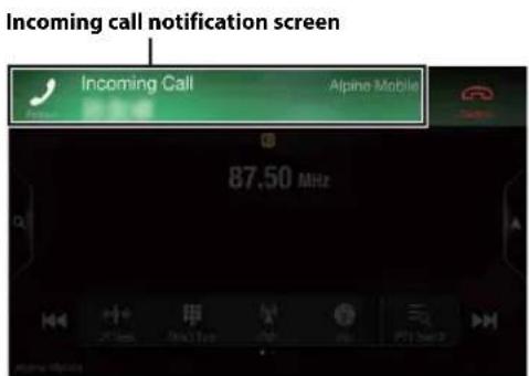 Incoming call notification screen Incoming Call Alpine Mobile 87.50 MHz