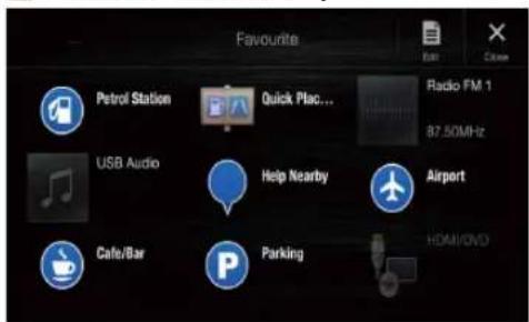 Favourite Petrol Station Quick Plac... Radio FM 1 87.50MHz USB Audio Help Nearby Airport Cafe/Bar Parking HDMI/DVD