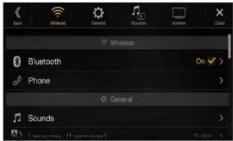 Basic Wireless General Sources System Close Wireless Bluetooth On Phone General Sounds Language (Language) English