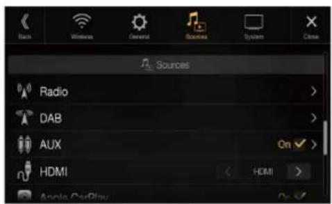 Bach Wireless General Sources System Close Sources Radio DAB Aux HDMI On HDMI Apple CarPlay
