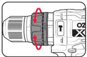 Diagram of a drill bit with red circular arrows indicating rotational direction and a 'OZ' mark on the drill bit.