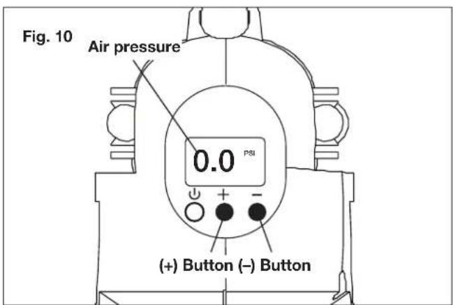 Fig. 10 Air pressure 0.0 PSI (+) Button (-) Button