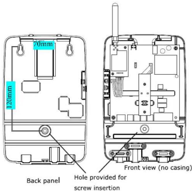 70mm 120mm Back panel Hole provided for screw insertion Front view (no casing)