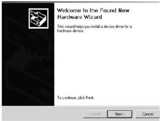 Welcome to the Found New Hardware Wizard This wizard helps you install a device driver for a hardware device. To continue, click Next.